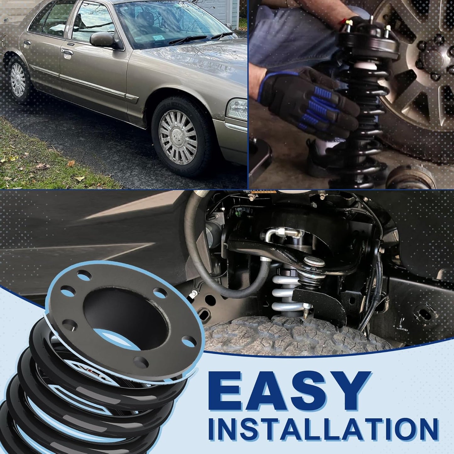 3" Front & 3" Rear Suspension Lift Kit for 2003-2011 Crown Victoria, 2003-2011 Grand Marquis, 2003-2011 Town Car, 2003-2004 Marauder, Balck