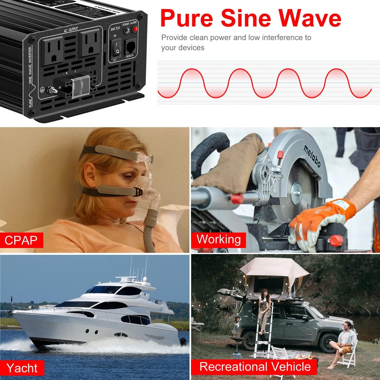 Xijia 3000W (Peak Power 6000W) Pure Sine Wave Inverter DC 72V to AC 120V 60HZ Solar Converter for Home Use car (DC72V (Range 60V-90V) 3000W)