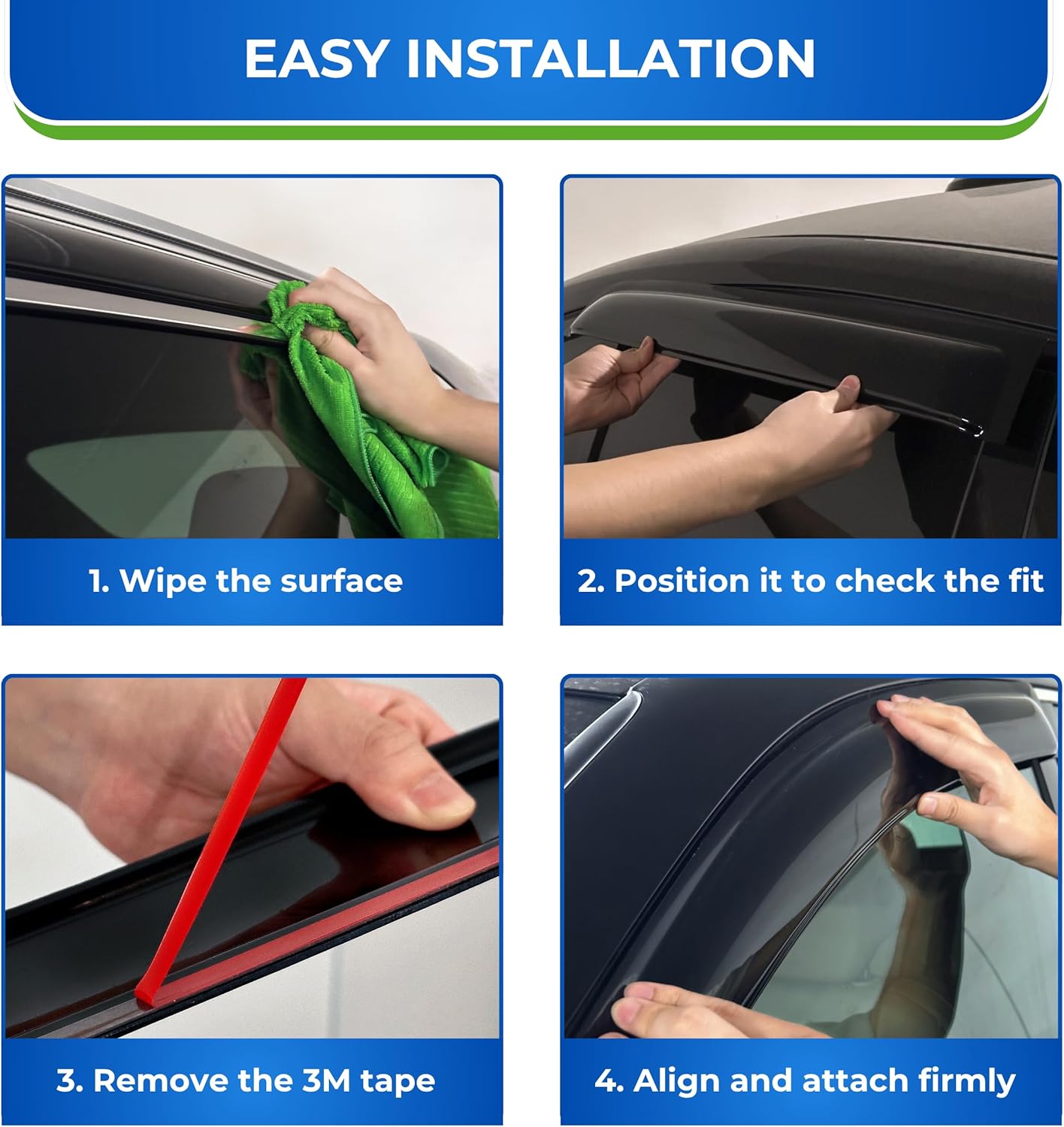 KPY Window Visor Compatible with Kia Rondo 2007-2009, Rain Guard Window Vent Deflectors Tape-On Style, 2007 2008 2009