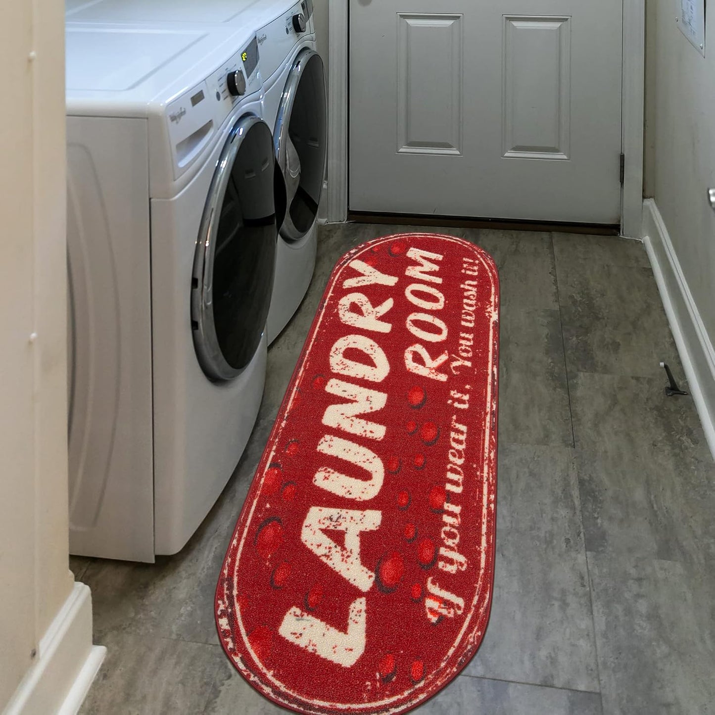 Ottomanson 20" x 59" Oval Laundry Room Rug - Non-Slip Mat for Laundry & Mudroom - Durable, Stain-Resistant, and Easy to Clean - Perfect for High-Traffic Areas - Runner Rug for Entryway Bathroom, Red