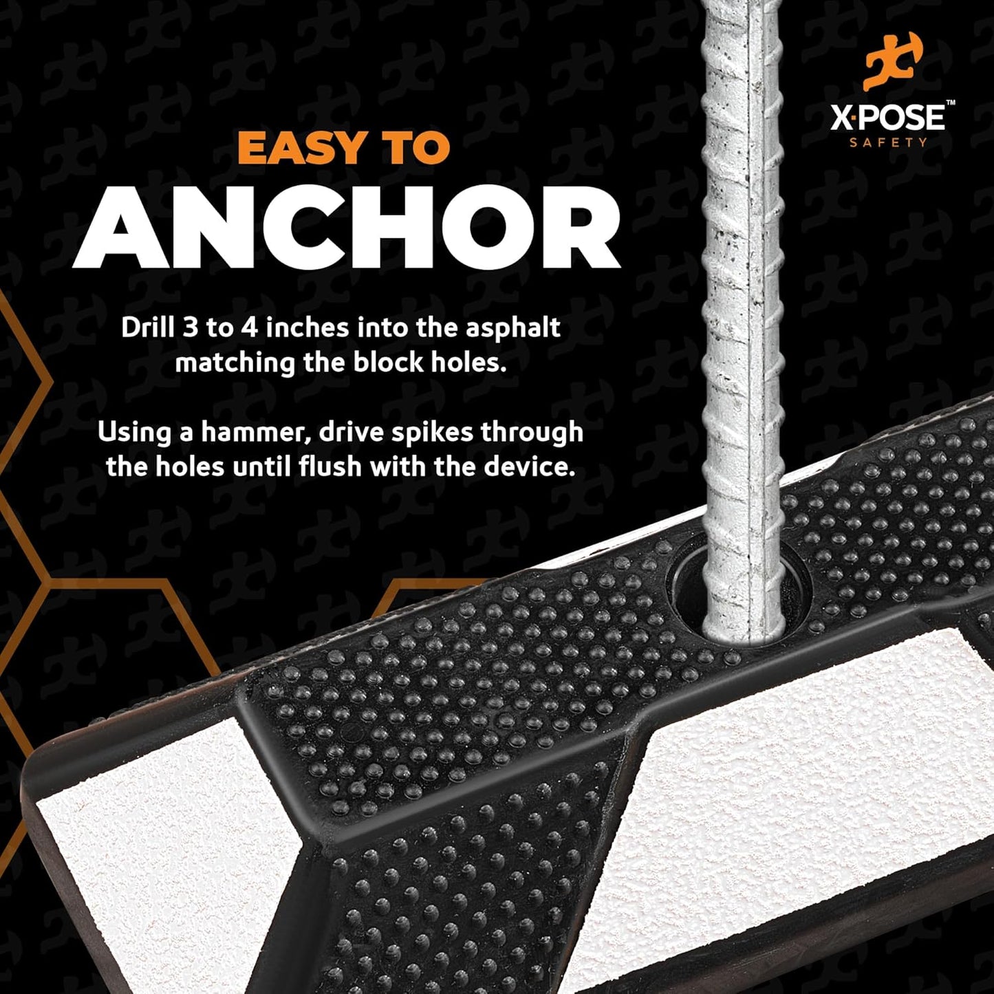 Xpose Safety 72" Heavy Duty Rubber Parking Stopper – Bulk 2 Full Pallets 100 Pack Wheel Blocks for Garage, Driveway, or Ramp – Car Bumper Stop with White Reflective Strips – Removable Floor Mount