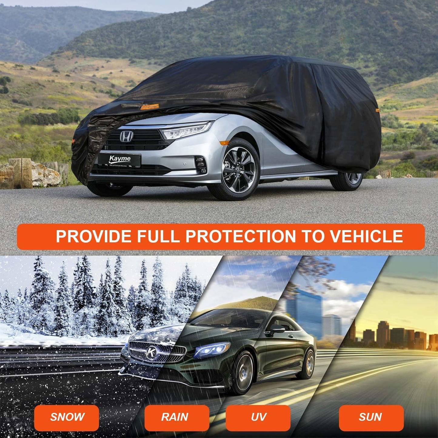 Kayme 7 Layers Minivan Car Cover Waterproof All Weather for Automobiles, Outdoor Full Cover with Zipper, Universal Fit for Honda Odyssey, Toyota Sienna, Grand Caravan, Station Wagon(191-206 inch)
