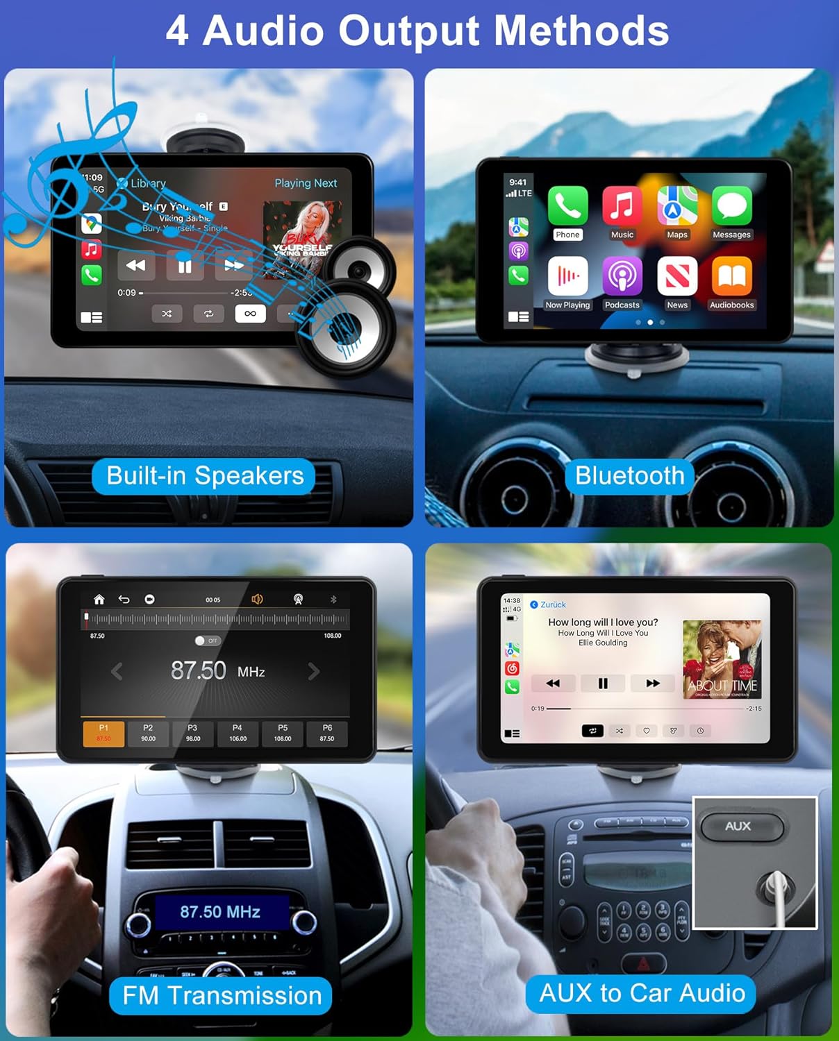 Compatible Wireless Apple CarPlay Android Auto Car Screen, 7 Inch HD Bluetooth Screen Protable Car Stereo Naivgation Music Video Player Mirrorring, Siri, AirPlay, AUX, Voice Assistant