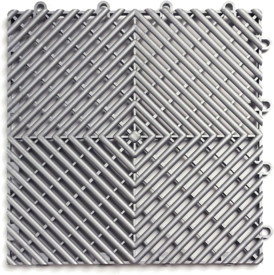 Big Floors RaceDeck Free-Flow Interlocking Garage Flooring Tiles, Non-Slip, Self-Draining, Heavy-Duty, High-Impact Copolymer, Easy Install (Alloy, 24 Pack of 12 x 12" Tiles)
