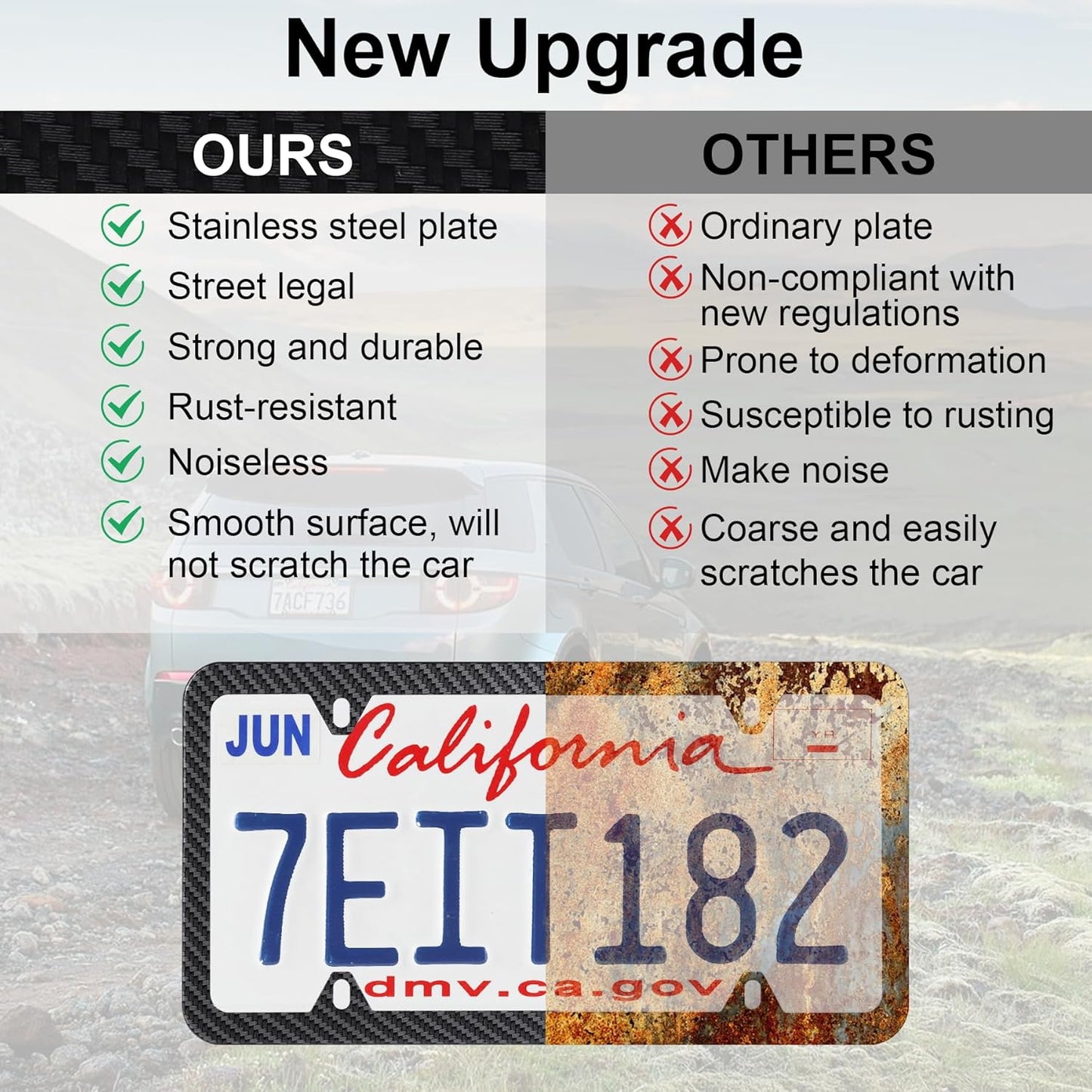 LivTee Carbon Fiber License Plate Frames, 4 Holes Stainless Steel License Plate Covers, 2PCS Car License Plate Holder, Automotive Exterior Accessories, Slim Design with Gasket Cover for US Cars