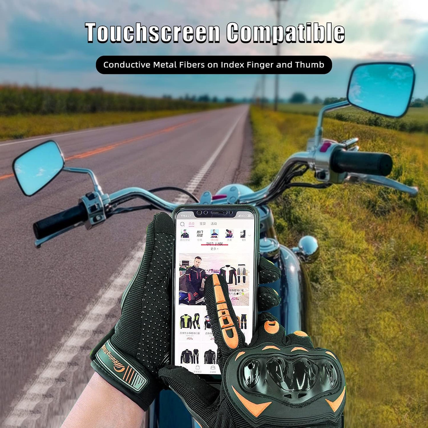 Motorcycle Gloves for Men and Women Full Finger Touchscreen Mountain Dirt Bike Gloves for Powersports BMX ATV MTB Driving Motocross Cycling Gloves(XL, Orange)