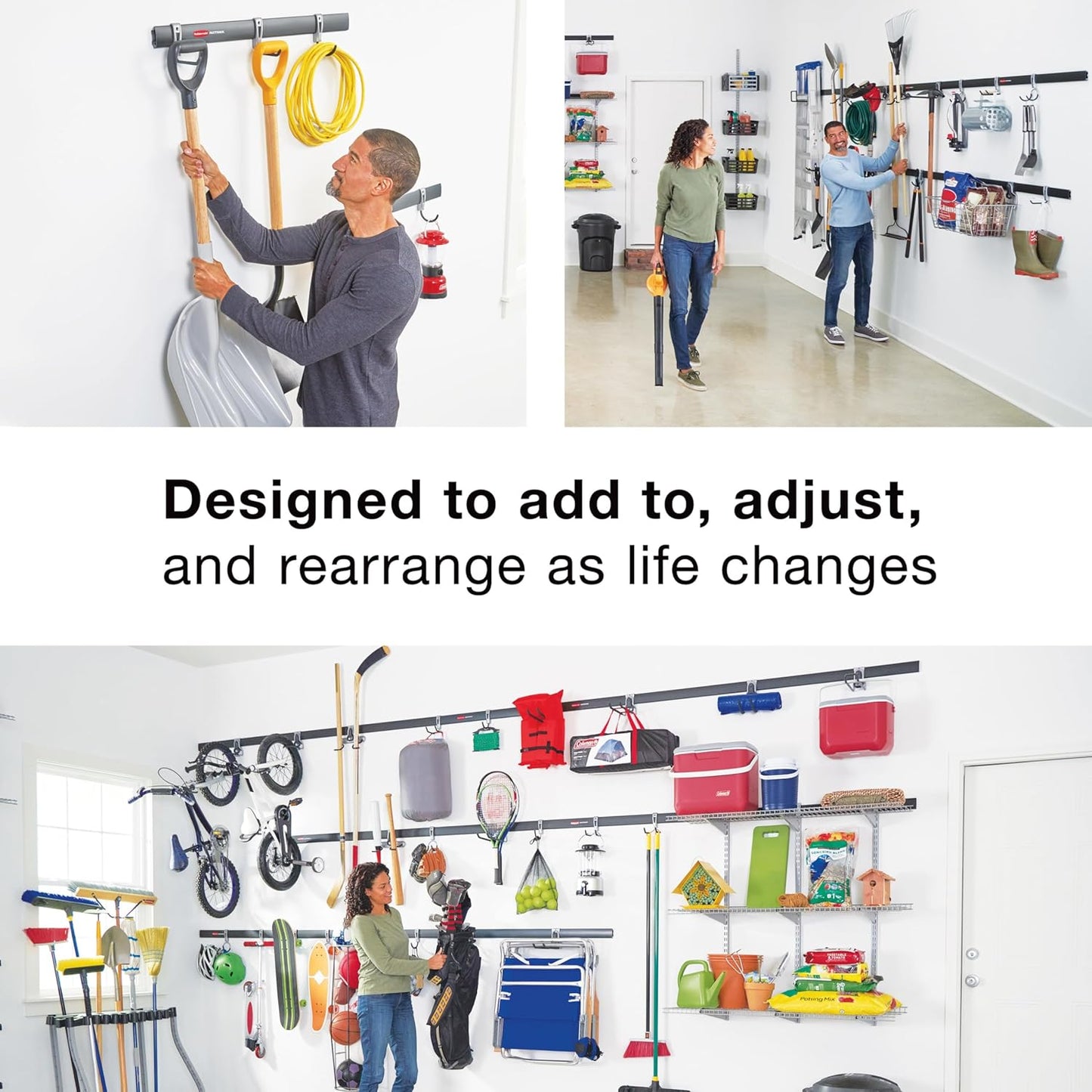 Rubbermaid 20-Piece FastTrack Garage Wall-Mounted Storage Kit 5 Rails and 15 Hooks for Home/House/Tool/Sports/Utility Purposes