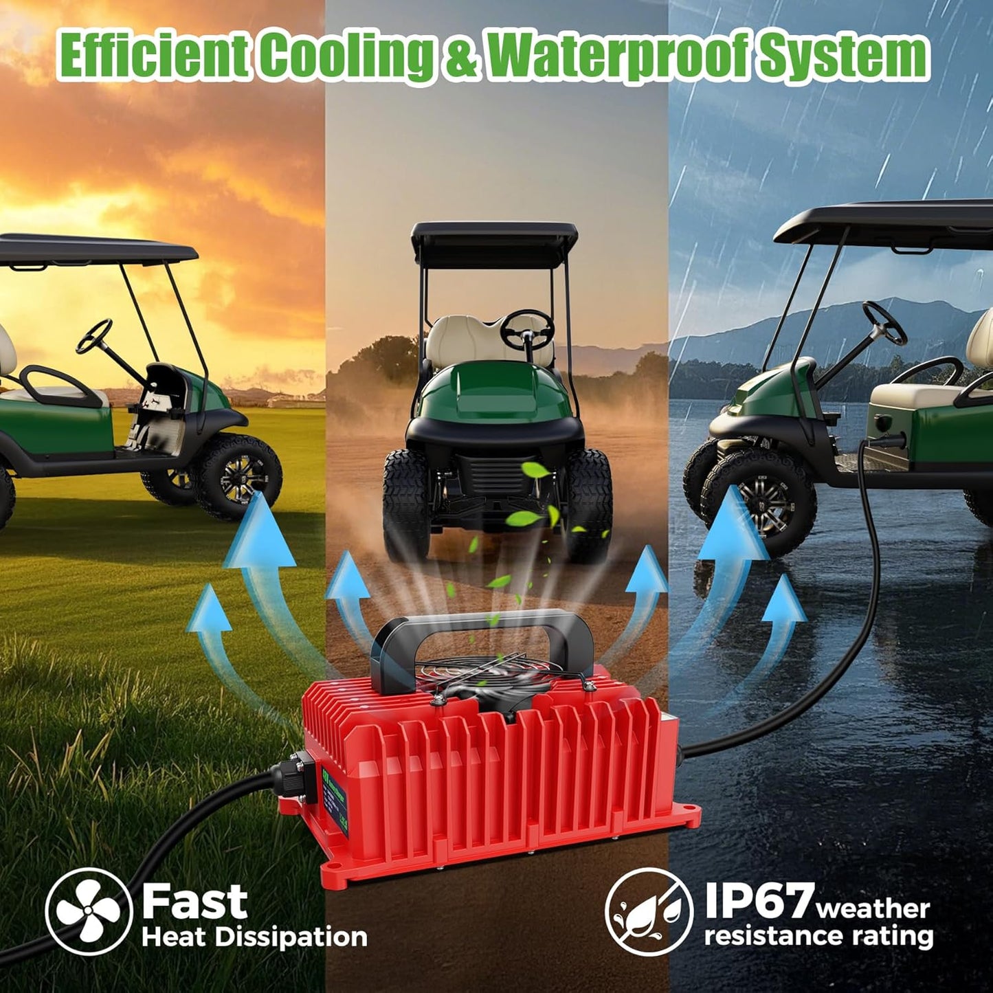 10L0L 15 Amp 48 Volt Golf Cart Charger for Club Car DS Precedent, Smart Golf Cart Battery Charger, 3 Battery Types Support, Battery Repair, Automatic Power Recharge, IP67 Waterproof