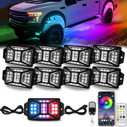 8 Pods 168 LEDs 5 Sides RGB Rock Lights, App/Remote Control Rock Lights for Trucks, Waterproof Multi-Color Bright Underglow Kits with Music Mode, Compatible with 12V Jeep UTV SUV ATV Golf RZR