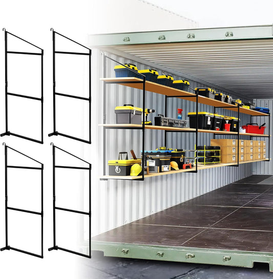 4 Pack Shipping Container Shelving Shelf - 3 Tiers Hanging Bracket Rack With 1100 lbs Capacity - Cargo Storage Accessories (Black, 4PCS-Black)