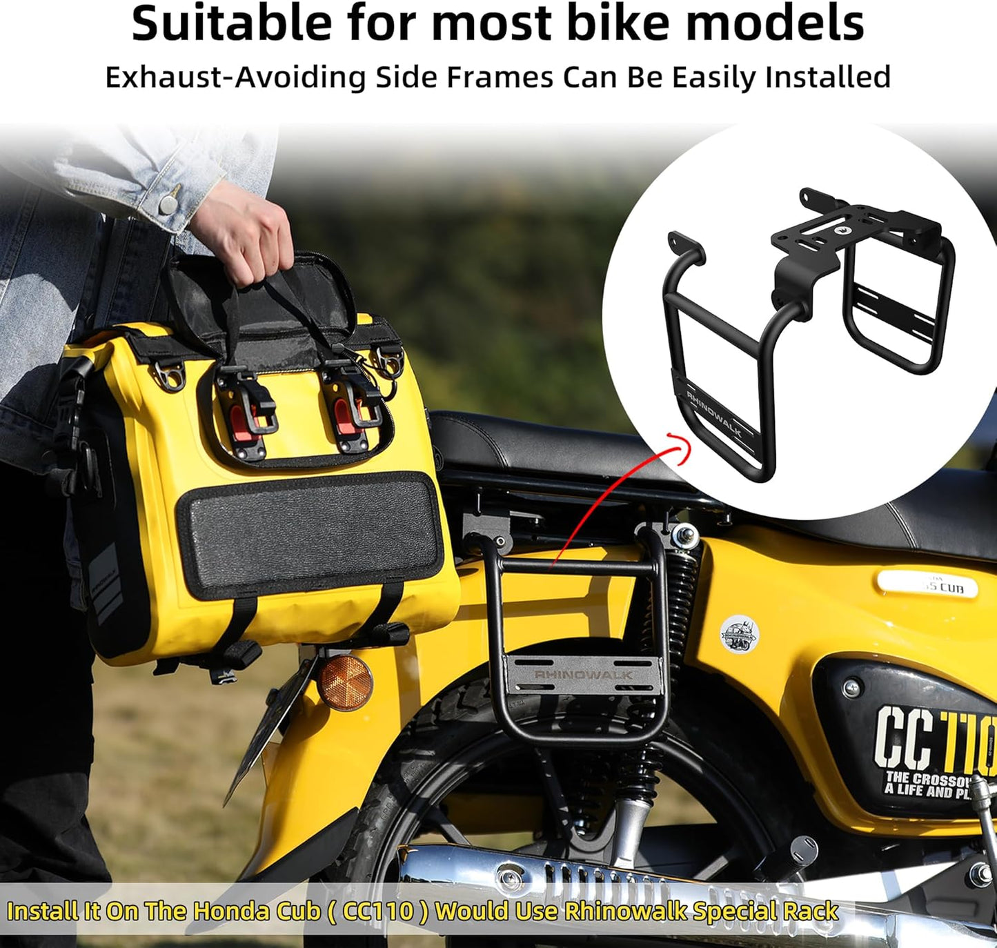 Rhinowalk Motorcycle Saddlebags, Waterproof Saddlebags, Quick Release 15L Single Side Hanging Bag Motorcycle Accessories
