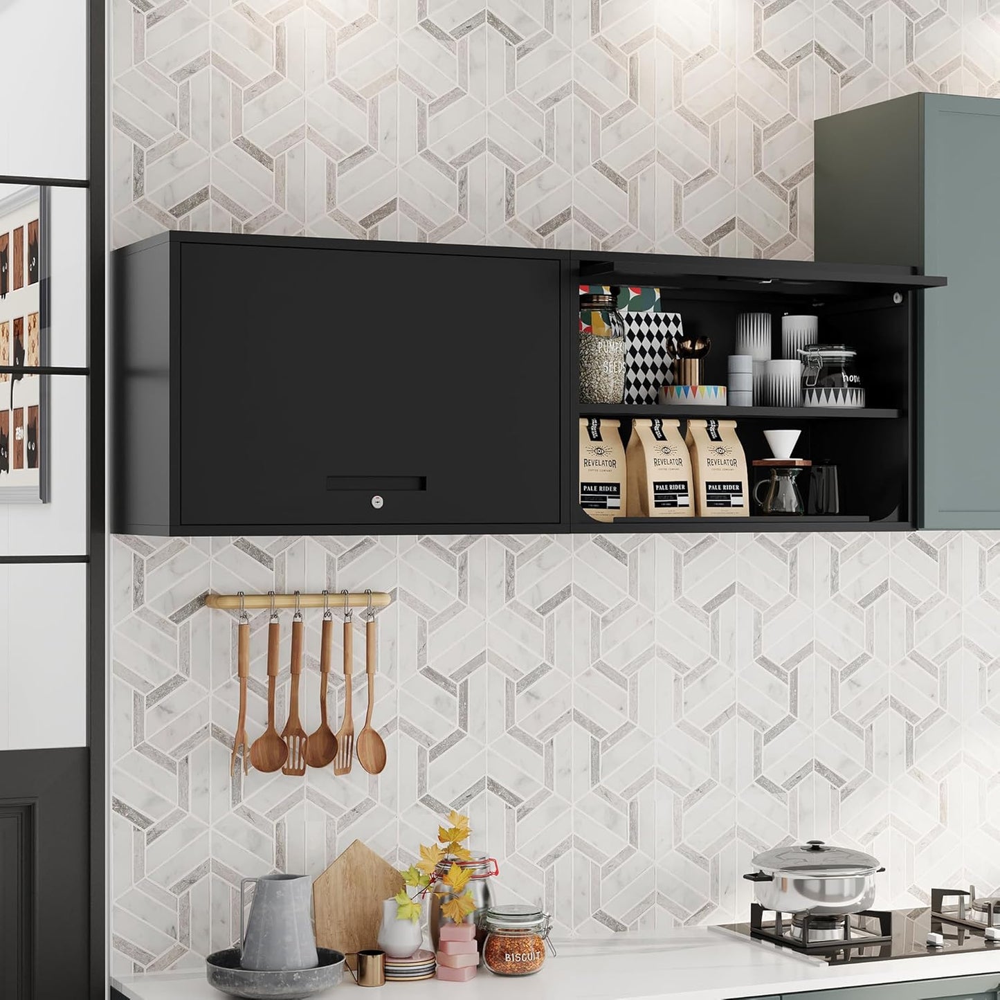 Metal Storage Cabinet Black Wall Cabinets with Shelf and Locking Door - Wall Mounted Storage Cabinet for Garage Warehouse Home Office - Assembly Required