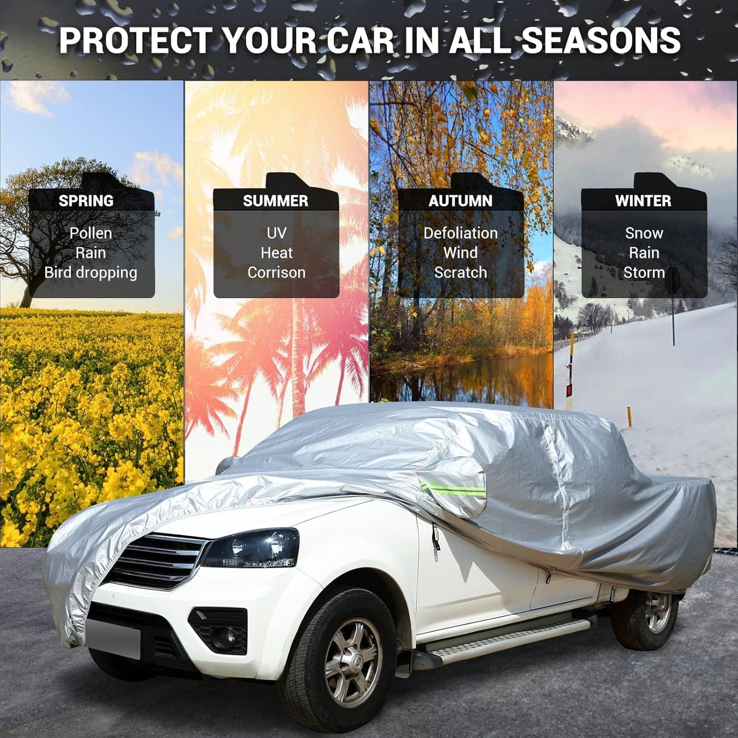 Tecoom Truck Cover Waterproof All Weather,Breathable Light Shell Full Exterior Covers with Door Zipper/Lock,Waterproof UV Dust Protection Truck Covers Universal Fit Chevy Silverado(Length Up to 252")