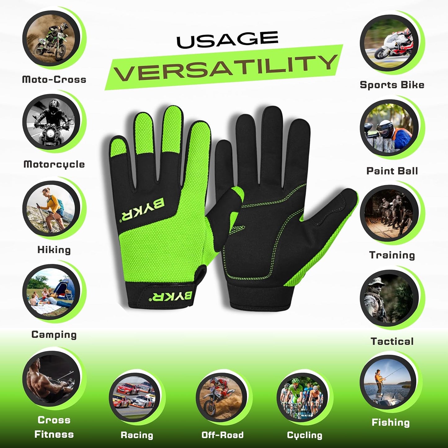 BYKR All-Weather Motorcycle Gloves for Men & Women – Protection for Dirt Bike, BMX, MX, and ATV Riding