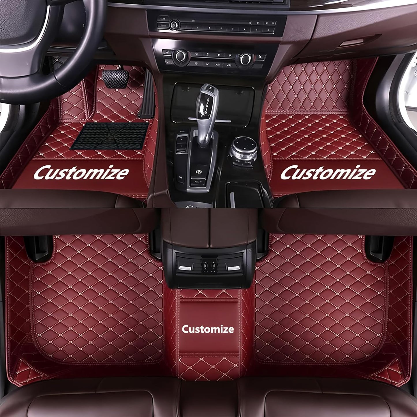 Custom Personalized Floor Mats for Cars，Luxury Full Coverage All Car Floor Mats，Anti-Slip Leather Car Mat Set ，Custom Floor Mats for 99% of Cars, Trucks & SUVs. (Wine red)