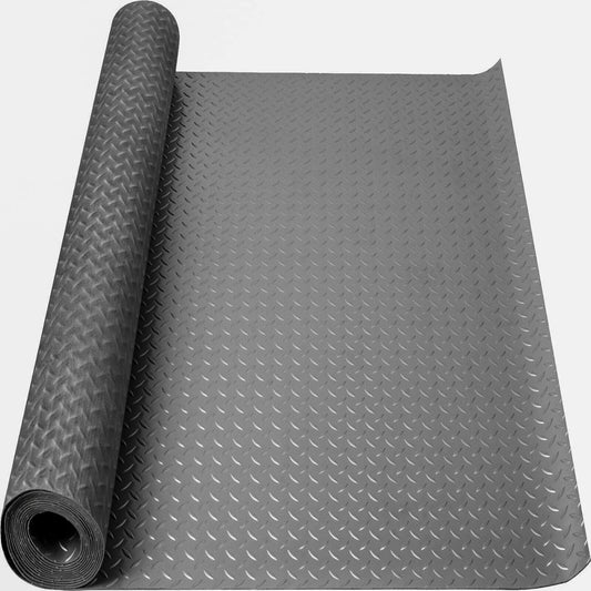 Boshen 5Ft x 17Ft Garage Floor Mat 2.5mm Thickened Rubber Flooring Roll 85sqft Diamond Plate PVC Rubber Trailer Mat Non-Slip Floor Protector Mat for Garage Warehouse Basement Trailer-Grey