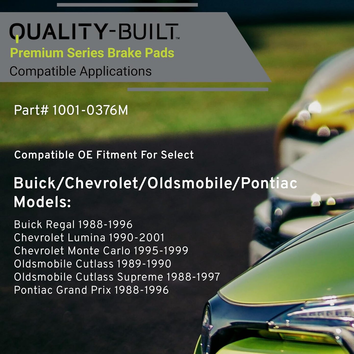 Premium Semi-Metallic Front Brake Pads (1001-0376M) Compatible with 1988-2001 Buick/Chevrolet/Oldsmobile/Pontiac (Cutlass/Cutlass Supreme/Grand Prix/Lumina/Monte Carlo/Regal)