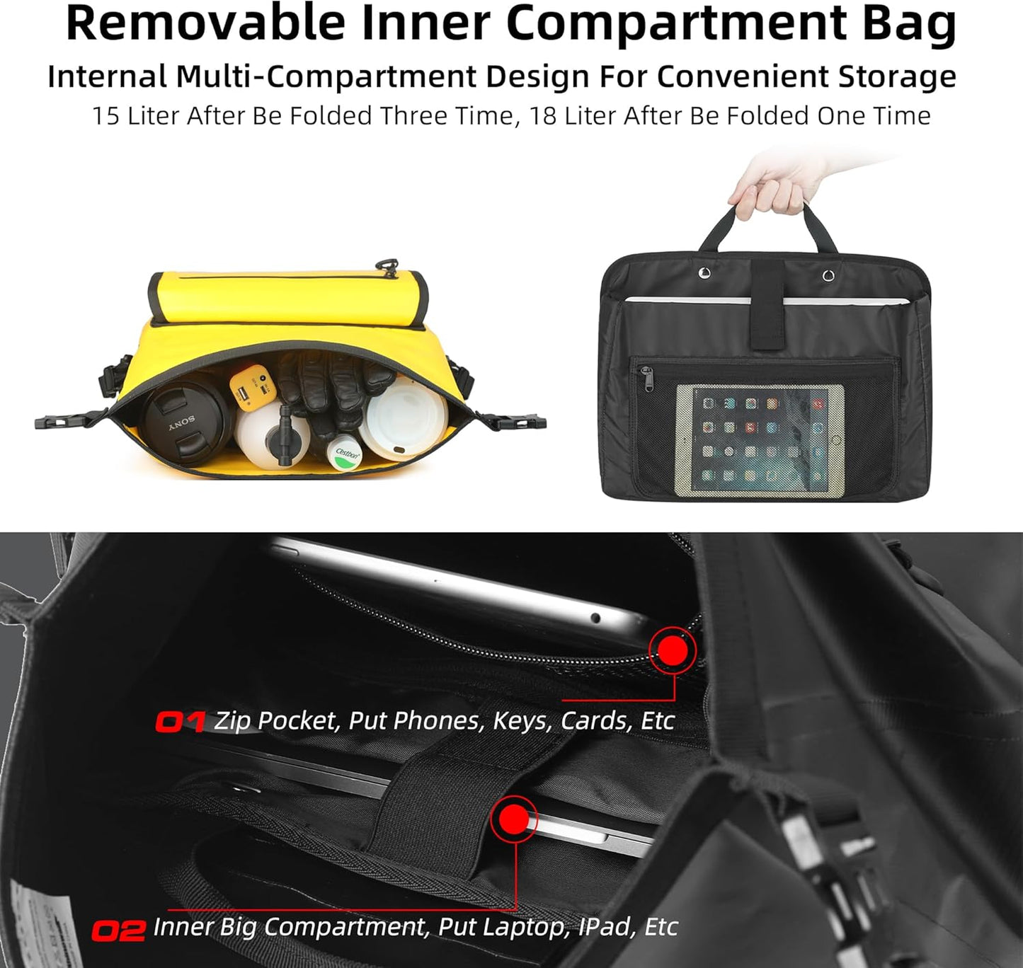 Rhinowalk Motorcycle Saddlebags, Waterproof Quick Release 15L Single Side Hanging Bag Motorcycle Accessories