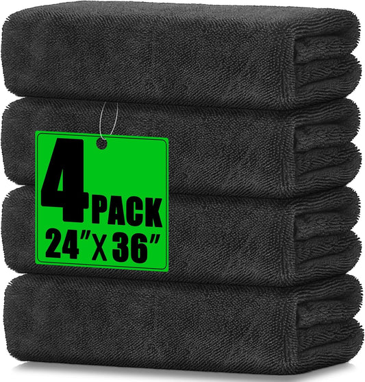 4 Pack Microfiber Towels (36"x 24") Extra Large Ultra Absorbent Drying Towel for Cars and Trucks, Without Streaks, Scratches, or Water Spots