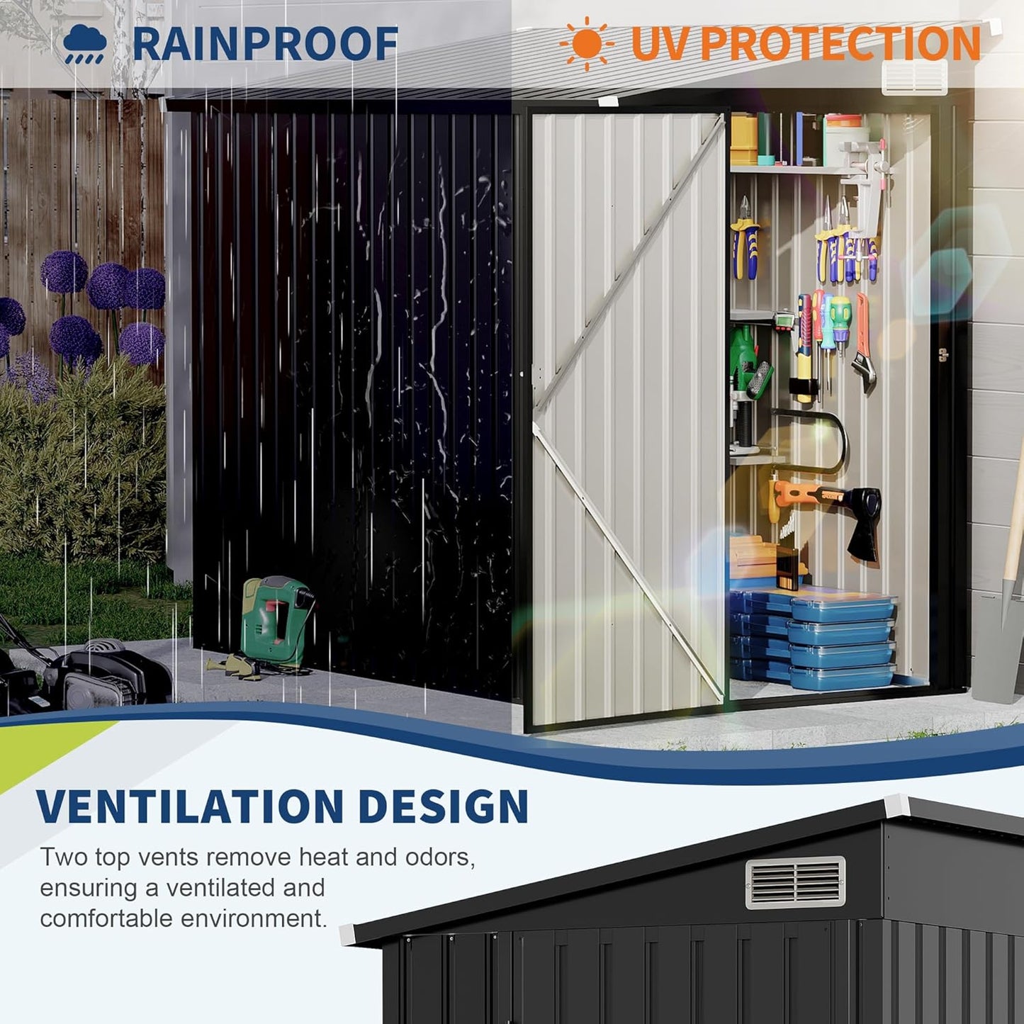 4' x 8' Outdoor Lean to Storage Sheds Outdoor, Heavy-Duty Lean to Garden StorageShed, Metal Wall Side Bike Shed & Outdoor Storage