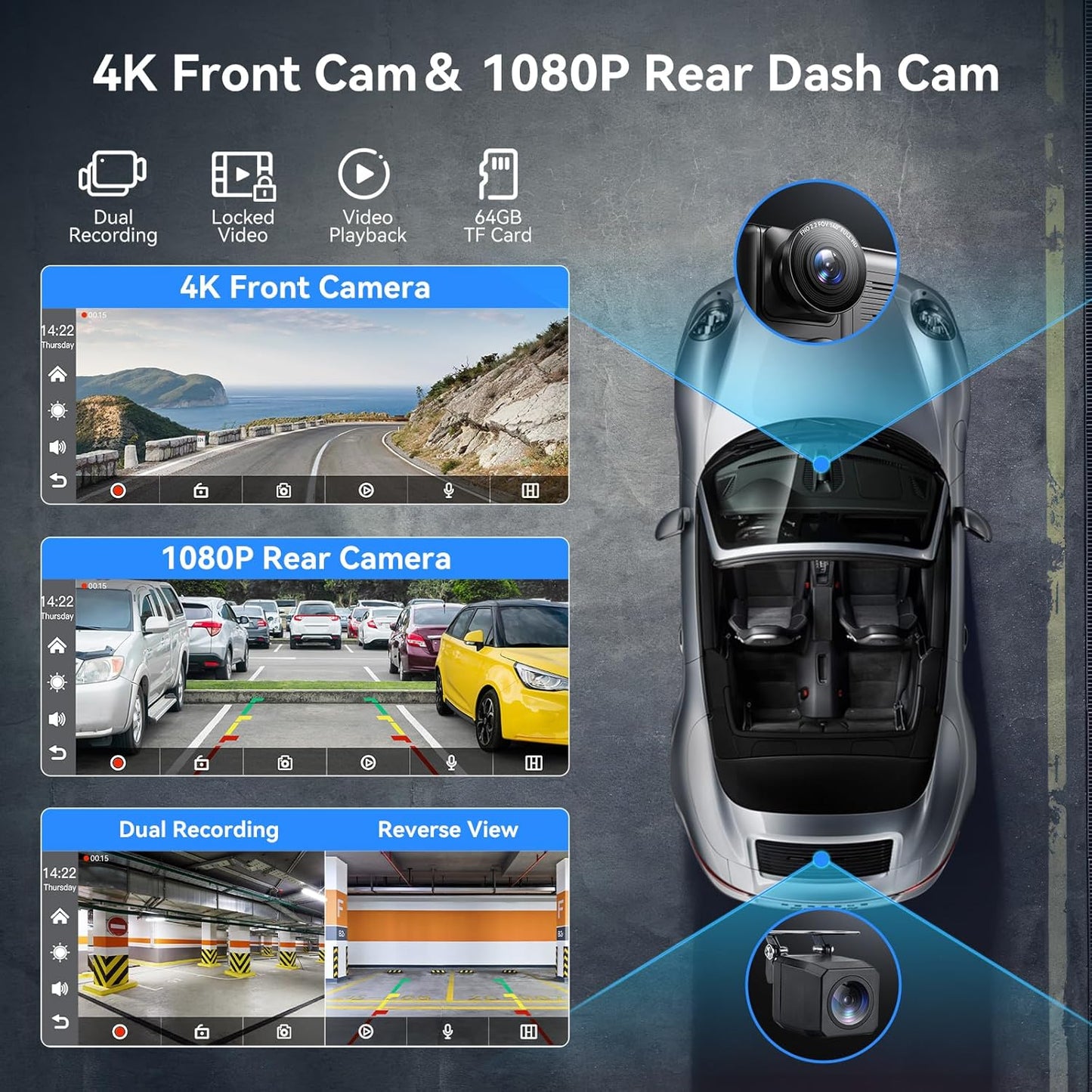 10.26" Carplay Screen for Car,Portable Car Play Screen with 4K Dash Cam,Carplay,Android Auto,1080P Backup Camera,GPS Navigation,Bluetooth,Loop Recording (10.26inch)