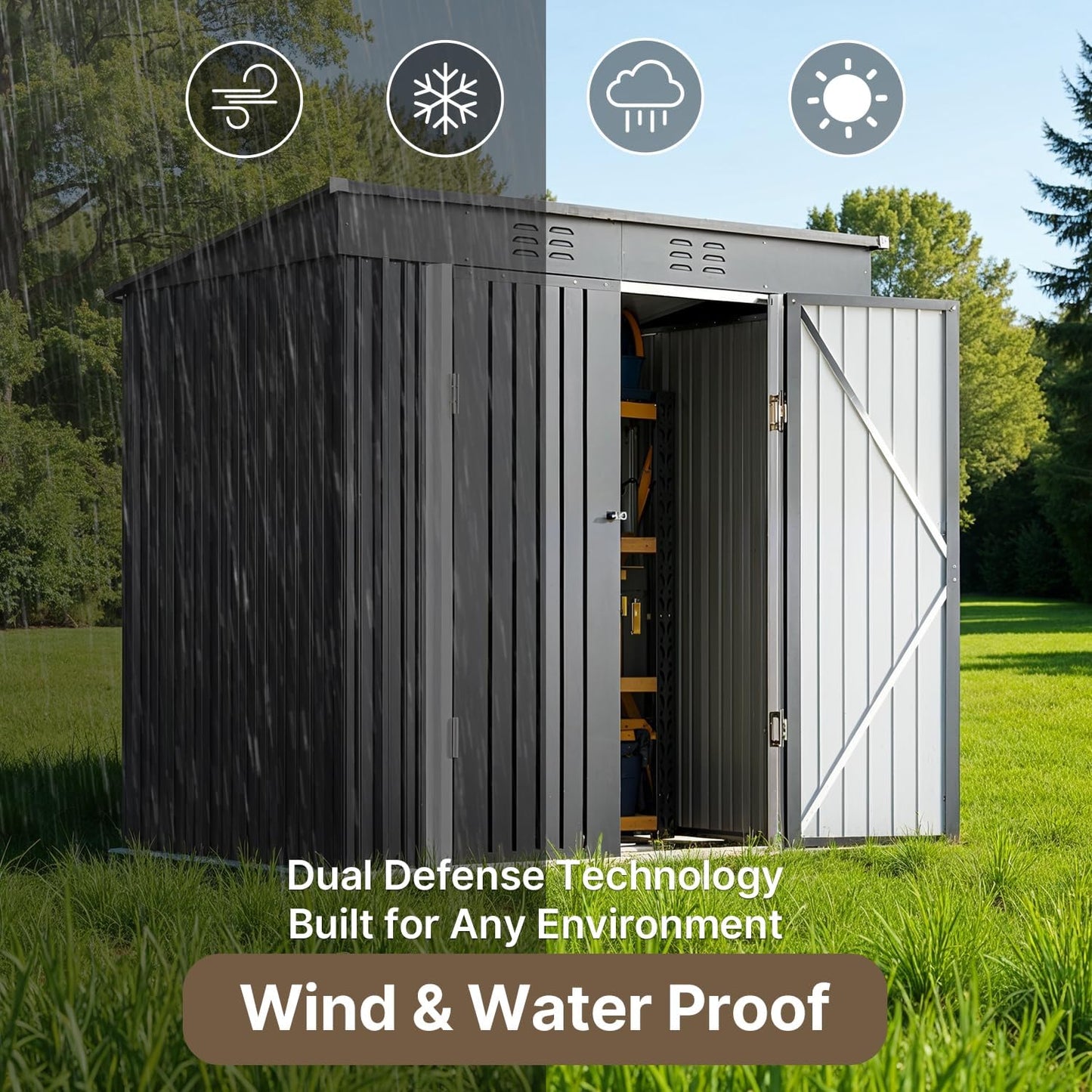Bealife 6' x 4' Outdoor Storage Shed Clearance, Metal Outdoor Storage Cabinet with Double Lockable Doors, Waterproof Tool Shed, Backyard Shed for Garden, Patio, Lawn (Dark Gray)