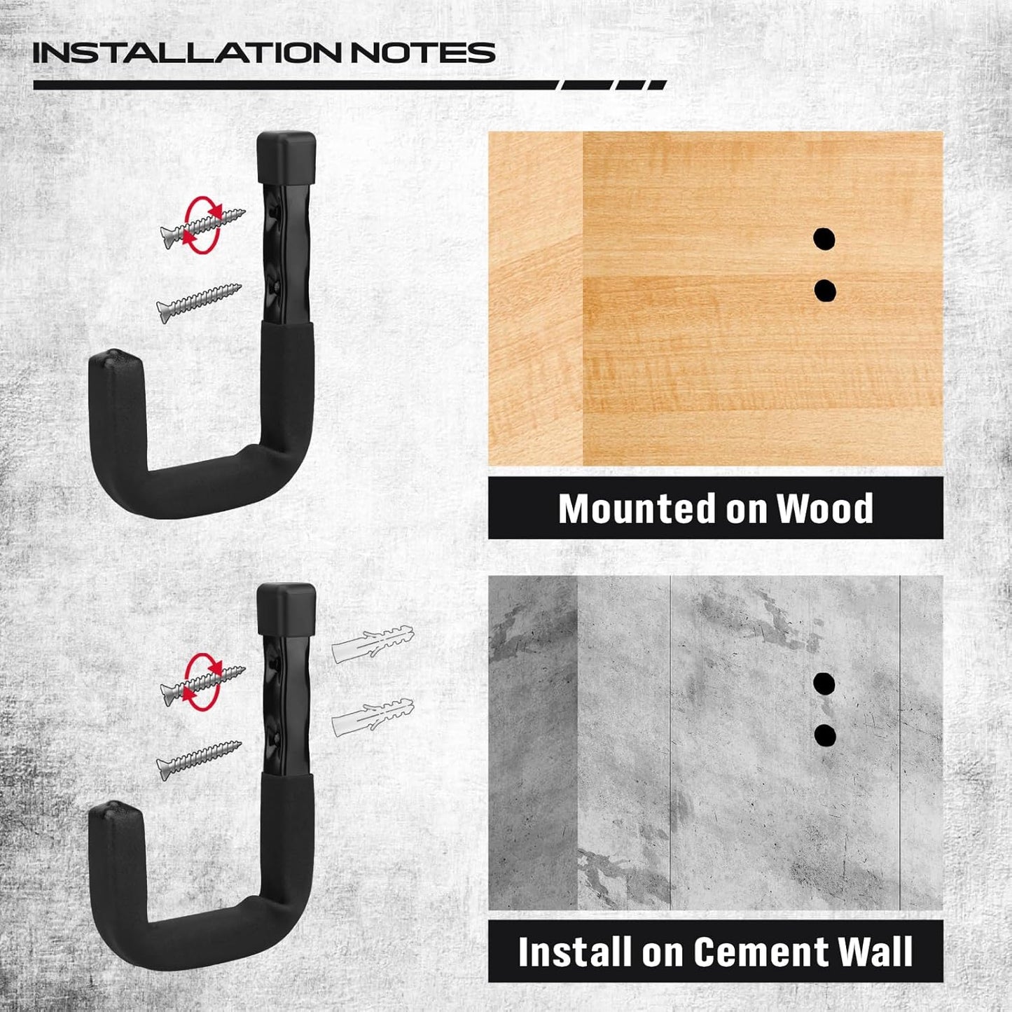 SEDY Heavy Duty Garage Storage Hooks: 4-Piece 6" & 3" Wall Mount J Utility Hooks Holds 88 LB, Large Metal Utility Hooks, Garage Storage Ladders for Bikes, Garden Tools