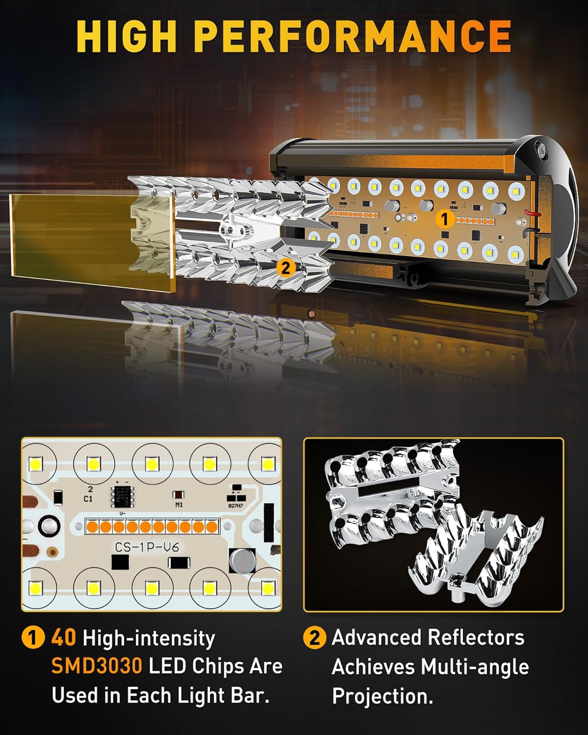 NAOEVO 7 Inch LED Light Bar, White Amber Offroad Fog/Driving Lights LED Pods with Strobe/Memory Function, 2 Leads Wiring Harness Included, Work for Truck Boat ATV UTV, 2-Pack (6 Modes)