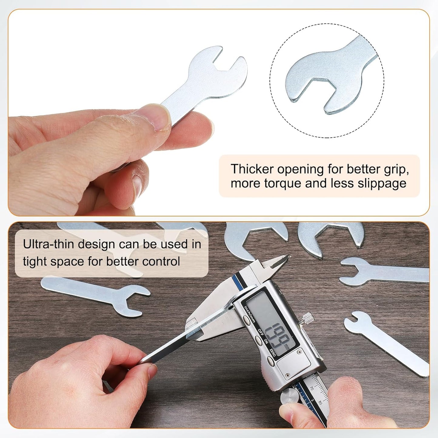 HARFINGTON 10pcs Small Wrench Open End Wrench 8x70x1.8mm Metric U-Shaped Single Open Ended Spanner Super Thin Small Flat Head Galvanizing Wrench for Automotive Repair Furniture Assembly