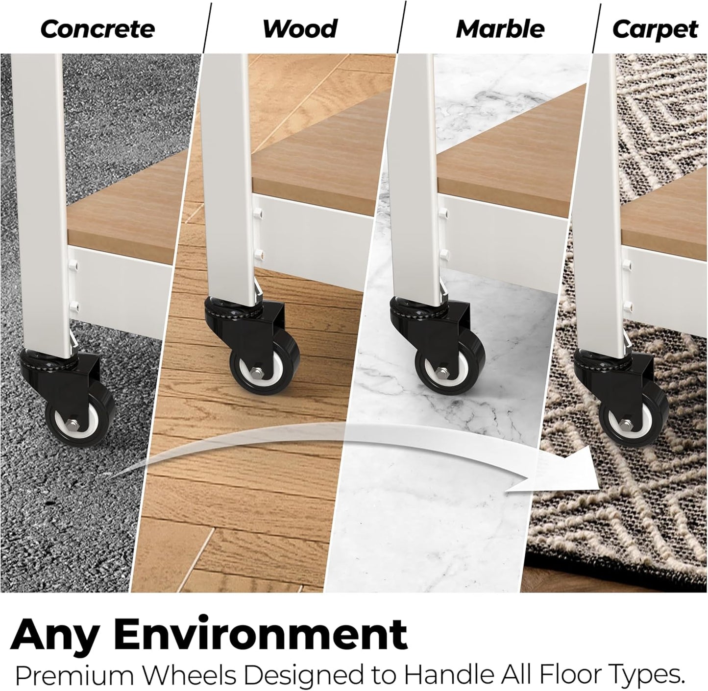 HOMEDANT House White 5-Tier Metal Rolling Cart Shelf Rack Casters Heavy Duty Wheel Shelving Unit Adjustable Utility Storage Shelves Organizer Shelf Kitchen Garage 24.4" W x 16.5" D x 62.2" H 2Pack