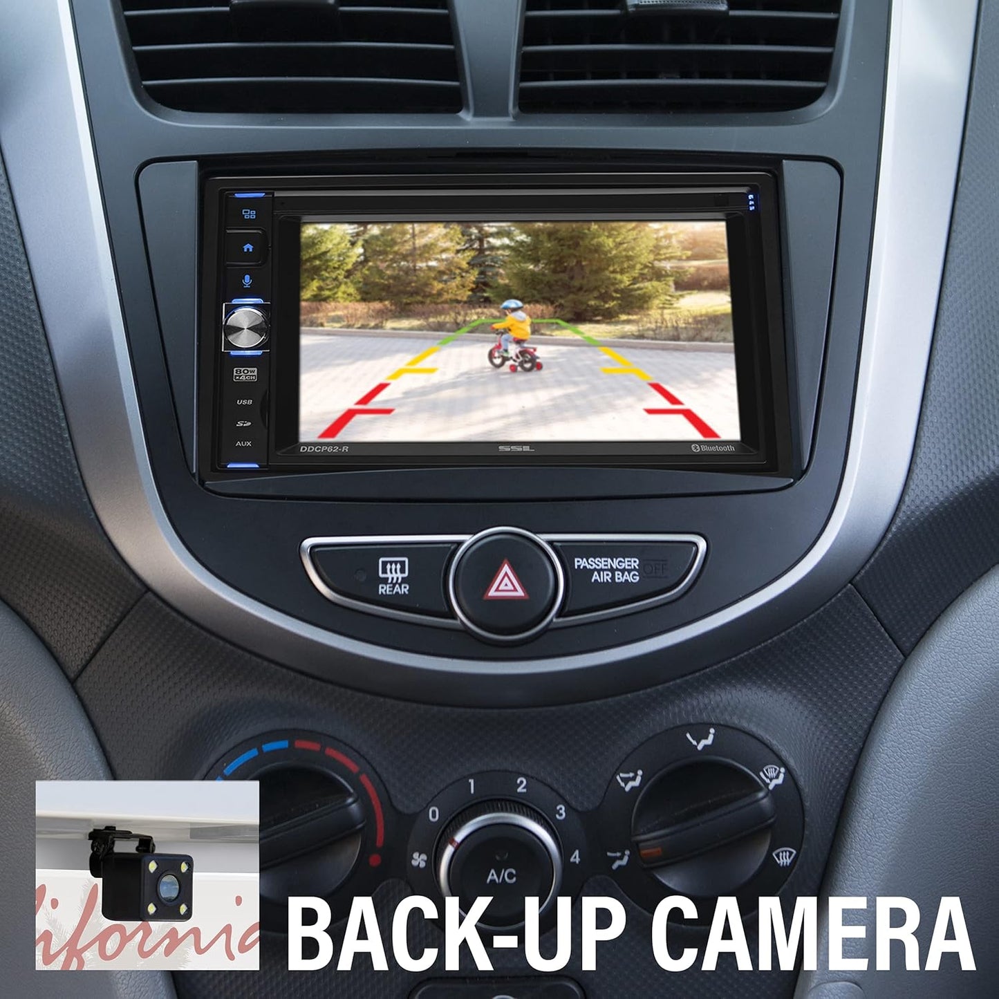 Sound Storm Laboratories DDCP62-R Apple CarPlay Car Multimedia Player - Double-Din, 6.2 Inch Capacitive Touchscreen, Bluetooth, USB, SD, Aux AV in, No CD DVD, AM/FM, Backup Camera Included