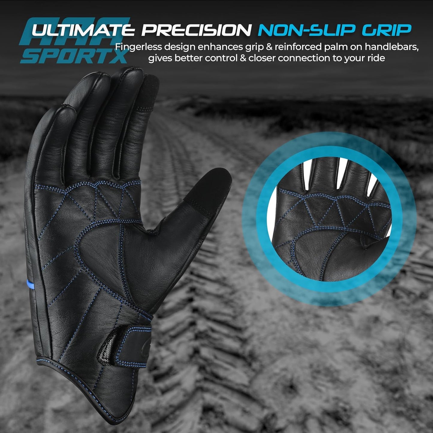 aasportx Motorcycle Gloves - Men's Leather Motorbike Gloves with Touchscreen Function - Non-Slip Pads for Men & Women