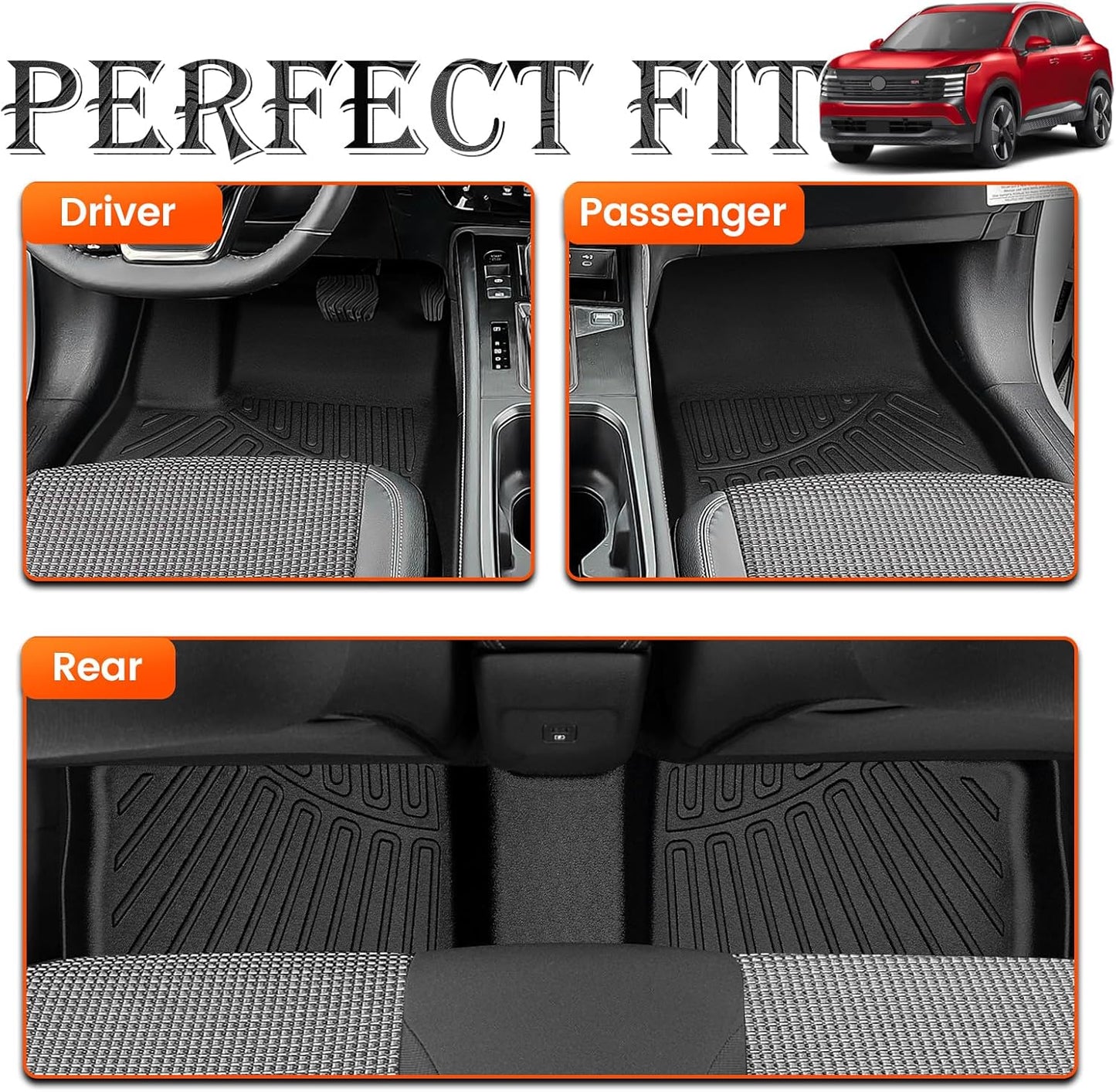 KMF Custom Fit Floor Mats for Nissan Kicks 2025 2026 S/SV/SR Accessories, Kicks Mat All Weather TPE Waterproof Car Floor Liners Front & Rear 2 Row, 3D Protection Anti-Slip Deep Grooves Car SUV Mats