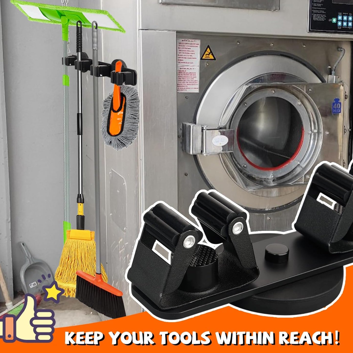 Magnetic Broom Holder Rack,Strong Magnetic Mount Mop Holder 4 Racks for Cleaning Tools,Non-slip Magnetic Tool Holder Broom Hooks for Apartment RV Camper Garage Kitchen