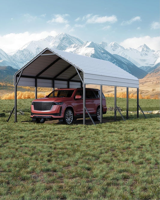 13'x21'x11' Oversized Metal Carport, Heavy Duty Metal Car Port for All-Weather, Steel Shed for Bass Boats, Pickup Trucks, and Tractors, N.W. 660 Lbs