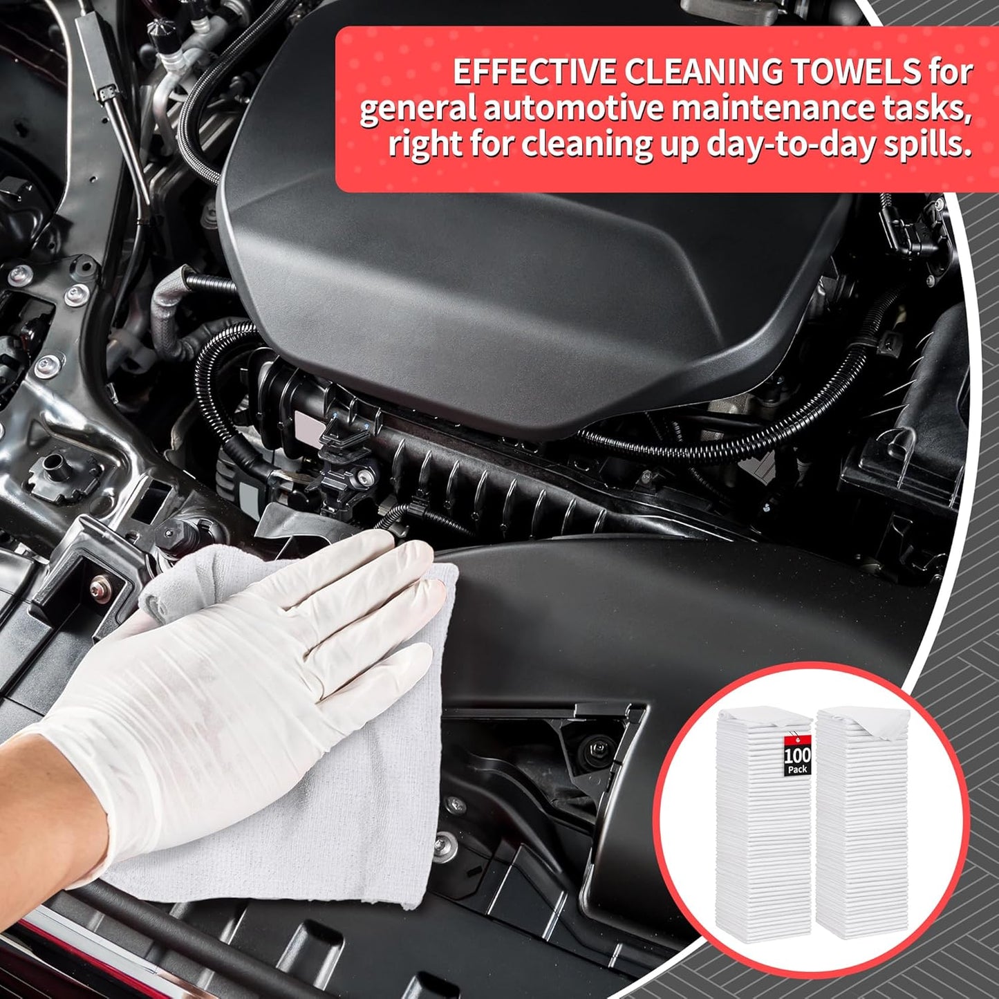 HOMERHYME White Microfiber Cleaning Cloths, 100 Pack Shop Towels Rags, Bulk Absorbent Lint-Free Detailing Cleaning Rags Microfiber Towels for Car Mechanic Automotive Garage Housekeeping, 11.5"*11.5"