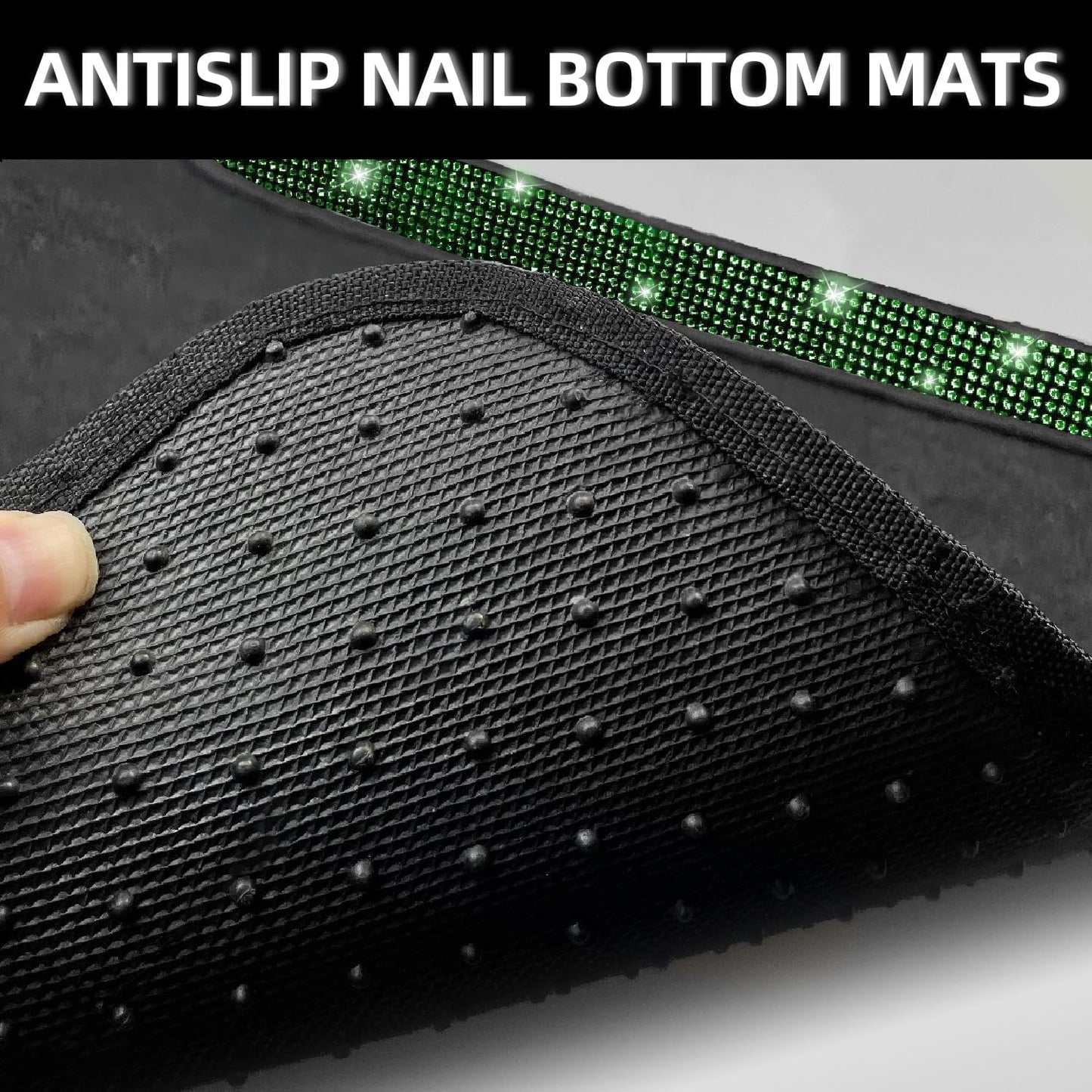 NBTEPEM Bling Car Floor Mats Full Set, Universal Fit Most Cars,SUV, Trucks, 4 pcs Sparkle Glitter Diamond Carpet for Women Girls with Anti-Slip Pad (Green Diamond)