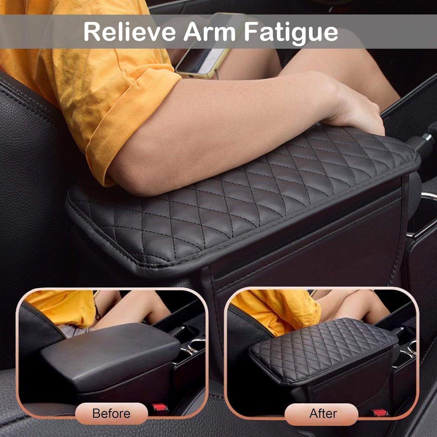 Car Center Console Cover, Upgraded Leather Armrest Seat Box Cover with 2 Storage Bags, Universal Waterproof Car Armrest Cover Cushion Comfortable Car Decor Accessories for Most Vehicles (Beige)