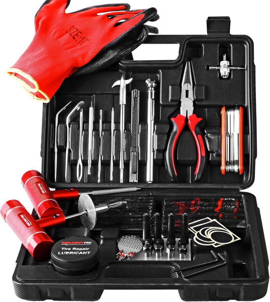 Heavy Duty Tire Repair Tools Kit - 108 PCS Set Truck Tool Box for Motorcycle, Car, ATV, Jeep, Truck, Tractor Flat Tire Plug Kit