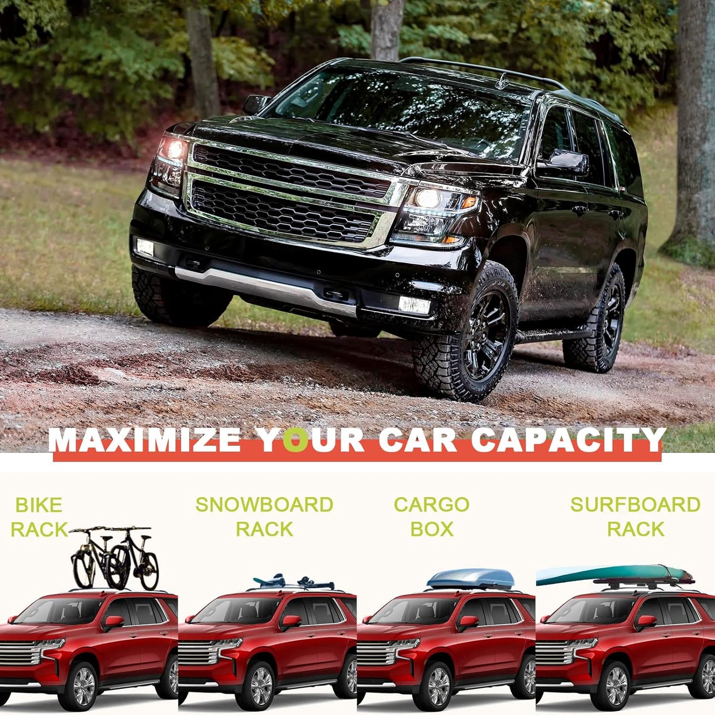 KINGGERI 220lbs Roof Rack Cross Bars Compatible with Chevrolet Tahoe & Suburban, GMC Yukon & Yukon XL, Cadillac Escalade & Escalade ESV 2015-2020, Heavy Duty Aluminum Roof Rails Crossbars All Metal