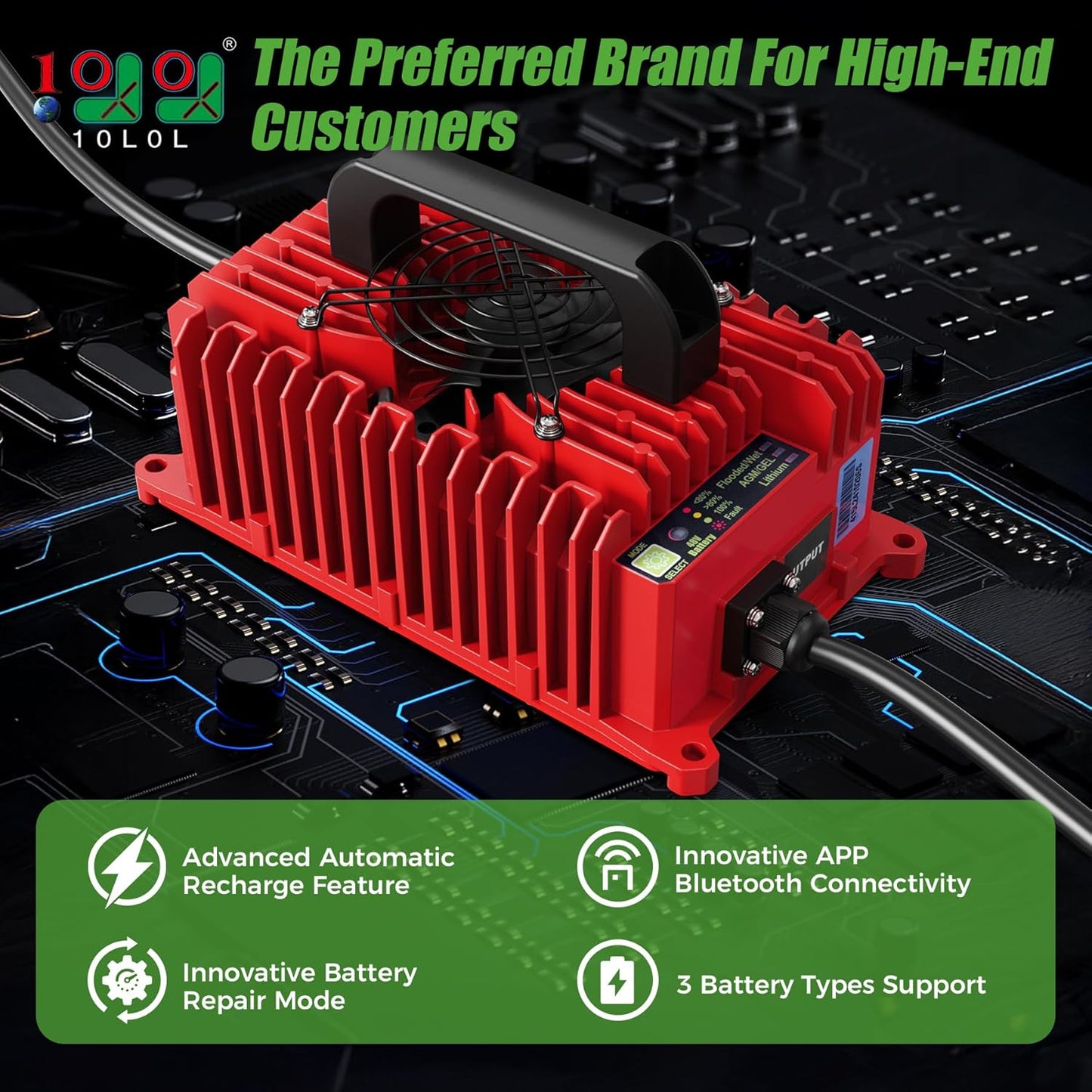 10L0L 15 Amp 48 Volt Golf Cart Charger for Club Car DS Precedent, Smart Golf Cart Battery Charger, 3 Battery Types Support, Battery Repair, Automatic Power Recharge, IP67 Waterproof