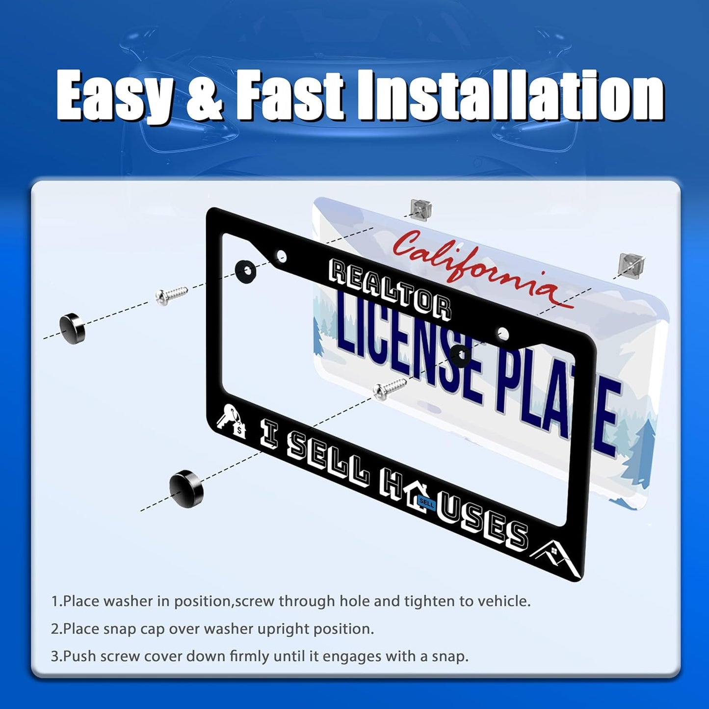 Realtor I Sell Houses License Plate Frame Funny License Plate Stainless Steel Black License Plate Holder Men Women Personalized Car Accessory Decoration 12.3" x 6.3"