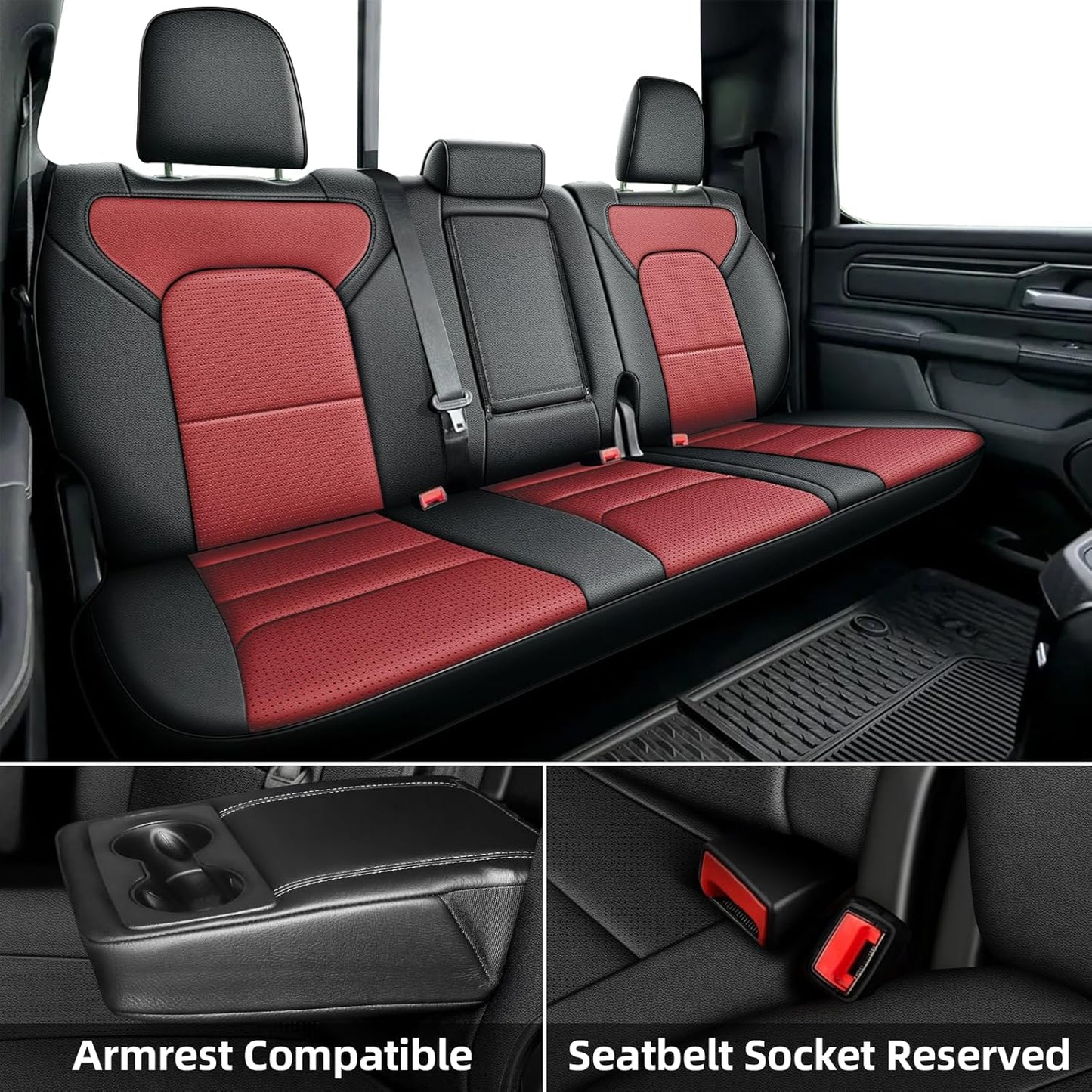 AOMSAZTO Seat Covers for Ram 2500: 2019 2020 2021 2022 2023 2024 2025 Custom Fit Car Seat Covers Full Set (Black+Red)