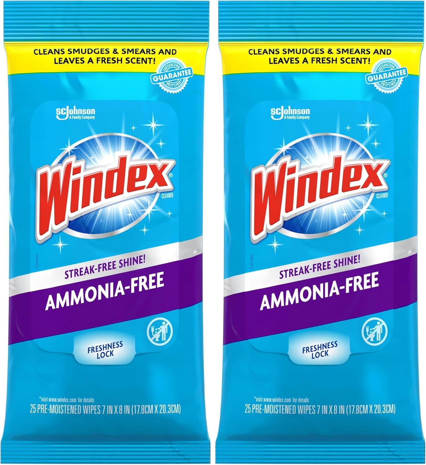 Windex Glass and Surface Ammonia-Free Pre-Moistened Wipes, Crystal Rain Fresh Scent, 25 Count (Pack of 2)