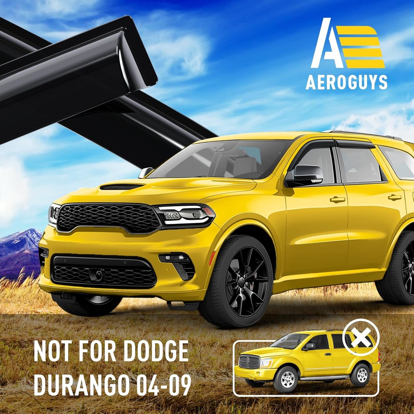 Extra Durable Window Deflectors Tape-On Window Visors Rain Guards Fit for Dodge Durango 2011-2025, Sun Visors, Wind Vent for Shades, Exterior Car Accessories - 4pcs. AG0799