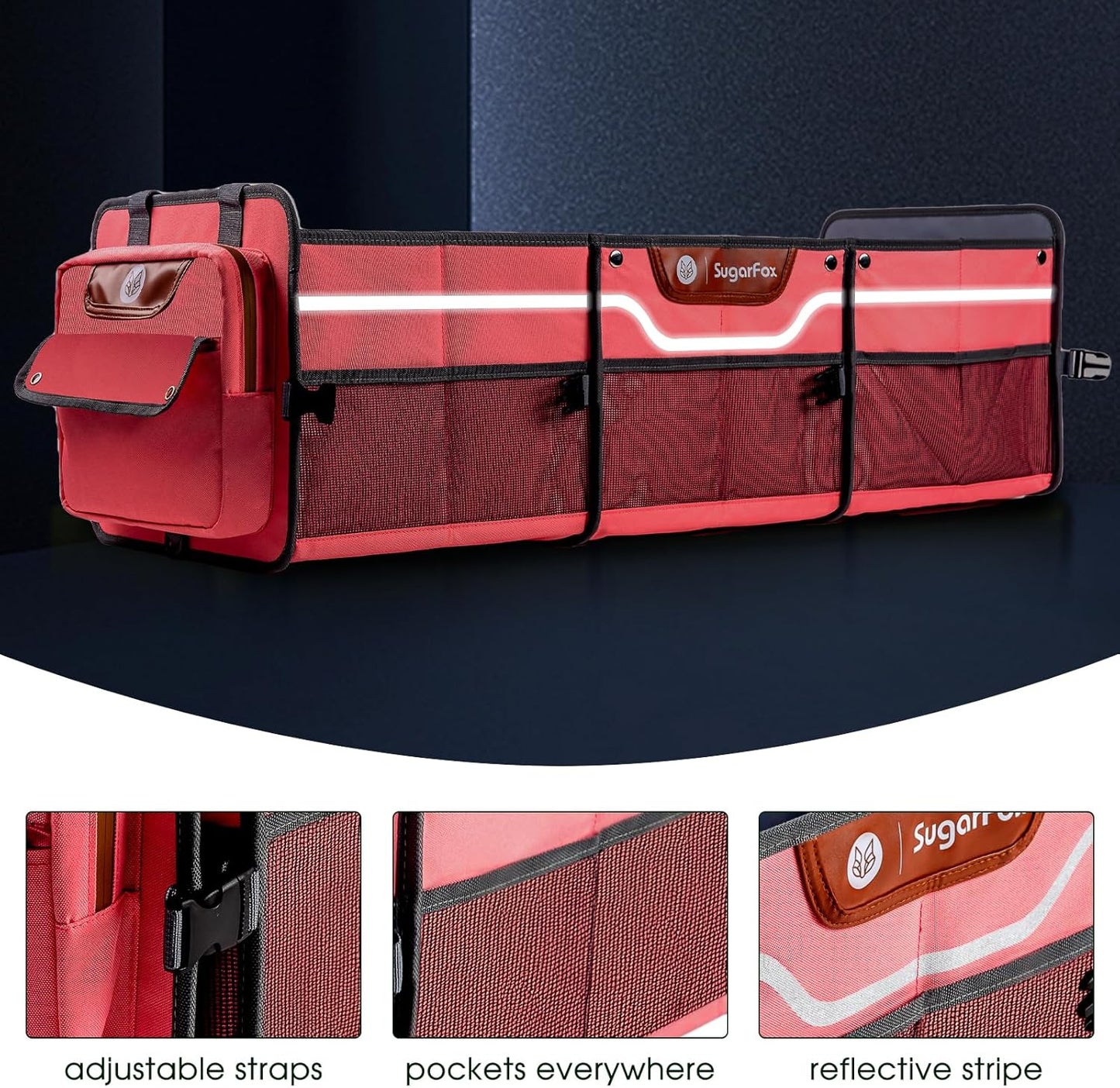 Trunk Organizer, Heavy-Duty Storage for Car & SUV, Foldable Waterproof Car Organizer with Cooler, Collapsible Multi-Compartment Storage, 95L, Pink-M003