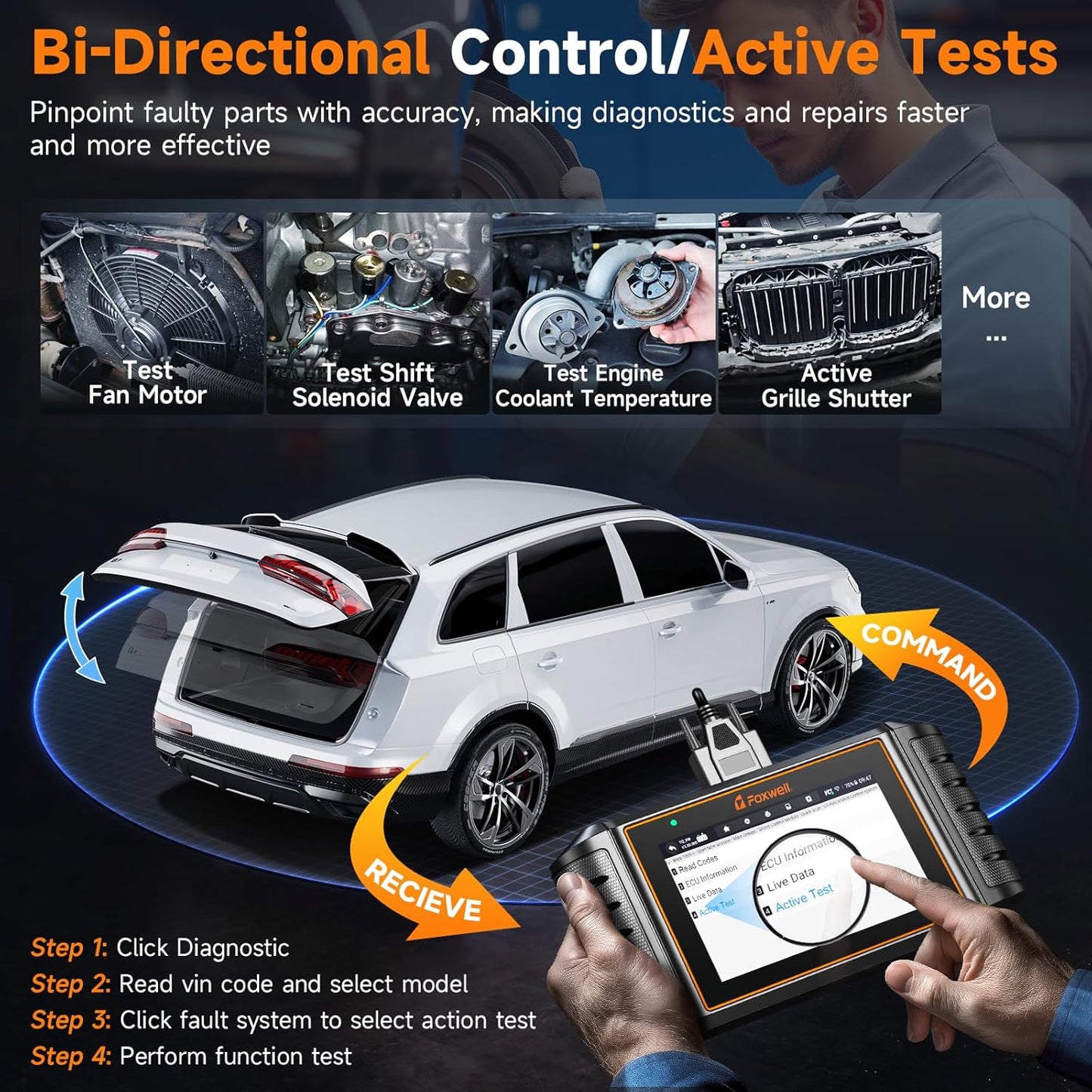 2025 FOXWELL NT716 OBD2 Scanner Bidirectional Control 9+ Resets Scan Tool ABS SRS Transmission Engine Diagnostic Code Reader WiFi Update Injector Coding/D-P-F/BMS/ABS Bleed/Oil/EPB/TPMS/SAS/Throttle