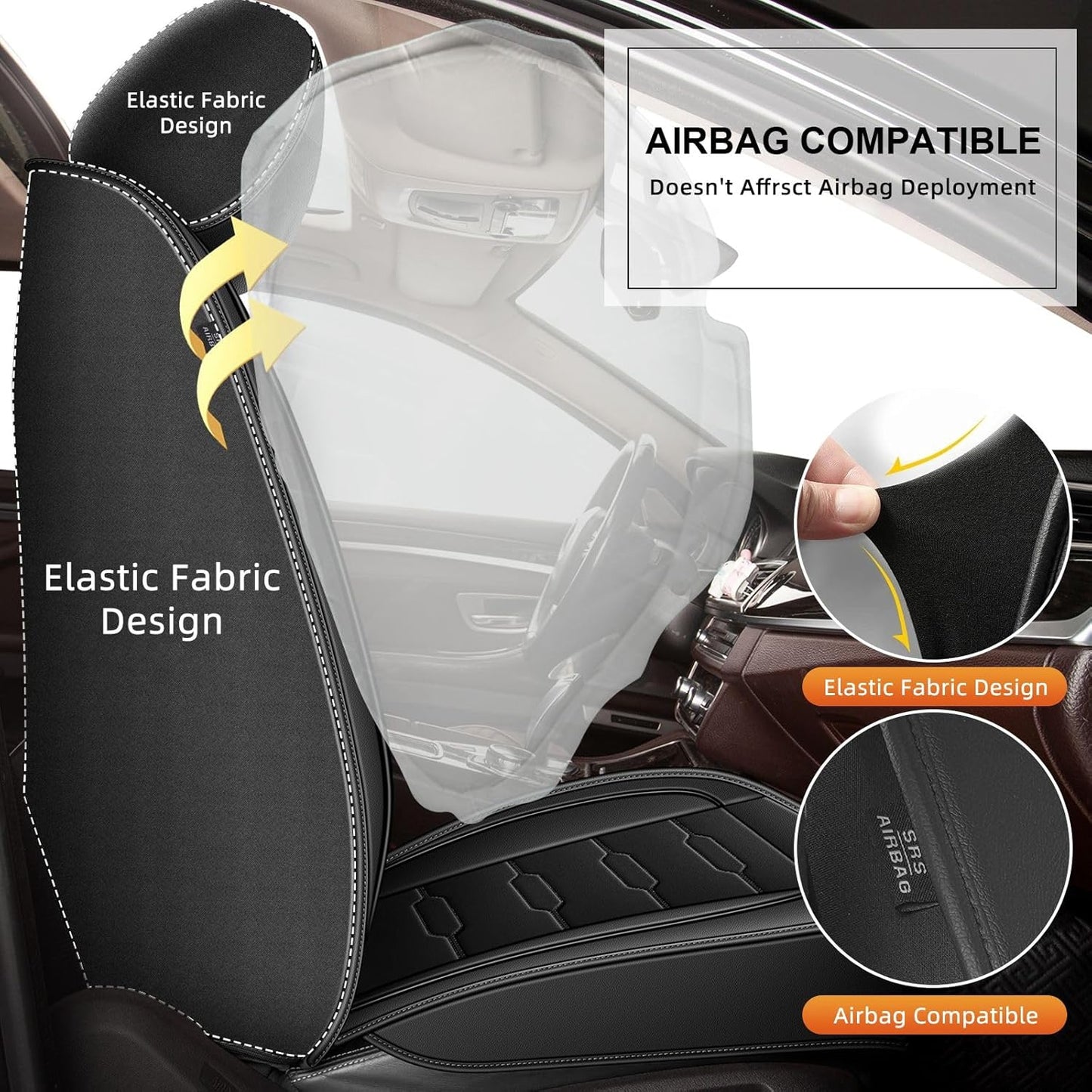 Seat Covers Fit for Honda Ridgeline 2006-2024 2025: Crew Cab 5 Seats Car Seat Covers Faux Leather Truck Pickup Seat Cushion Protector - Front Seats Without Armrests(Full Set, Blackline)