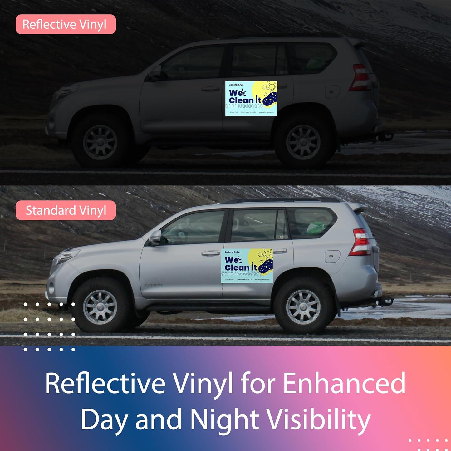 Custom Car Magnet for Business 2 Pack | Personalized Logo, Text, and Image Reflective Magnetic Signs for Vehicles | Effective Advertising Signs | Various Size | Weather-Resistant - 24x48in