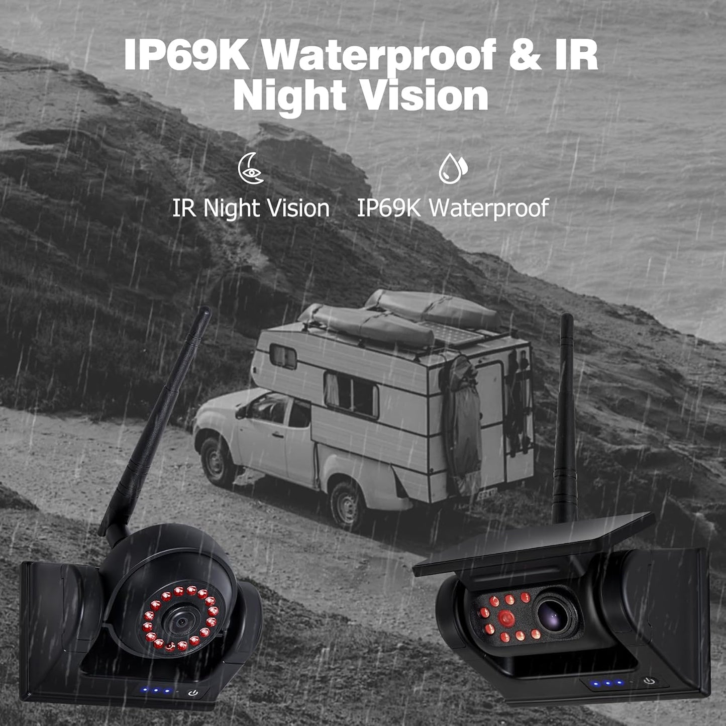 7" 3-Magnetic Wireless RV Backup Camera, HD1080P DVR Monitor, IP69 Waterproof & IR Night Vision 3x9600mAh Rechargeable Cameras, 2 Side Cameras & 1 Rear Camera for Trailer Truck Camper-WS703